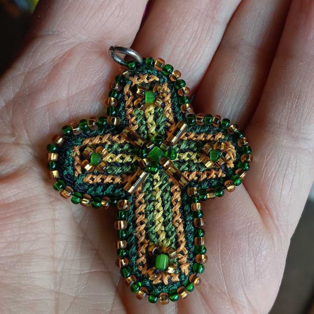 Embroidered and Beaded Cross